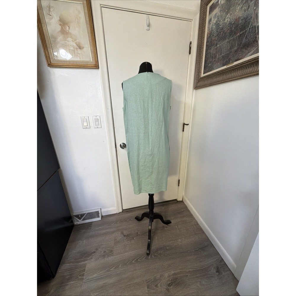 Coldwater Creek 2 Piece Green Dress Set Linen Sleeveless Long Button Down Size L - Picture 4 of 9